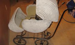 OLD WICKER BABY CARRIAGE IN GOOD CONDITION ROLLS NICE NEEDS NEW FABRIC