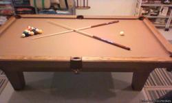 8' Professional Pool table with camel coloered cloth and light oak wood with leather pockets, and 1" Italian slate.&nbsp; Comes with 6 pool cues 2 of which are professional sticks.&nbsp; Everything is inculded to play. Asking $675.00&nbsp;cash
