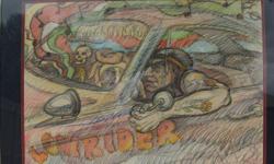 Original Luis Jimenez (1940-2007), sculptor/ artist titled "Lowrider with Mexican Music" 1976, media -colored pencil/crayon , 39 in. x 27 1/2 in.. My family obtained this piece directly from artist 33 years ago while living near Santa Fe, New Mexico. The
