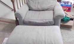 Oversized chair with ottoman. Beige color with scotch guard. Cleans easily. Very comfortable. Good condition. Cash only