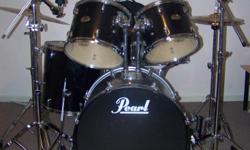 For Sale: Pearl Forum Series 5-Piece Drum Set, jet black shells and chrome hardware. Also included a few extras, like an extra crash cymbal and extra pair of hi-hats. I'm sad to see my baby go, but I need to move on to other things. This kit is in