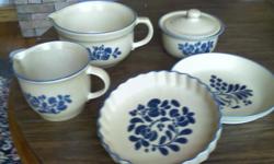 Oven safe and freezer safe. Flutted quiche dish, pie plate, one quart casserole dish, large batter bowl and med batter bowl. Excellent condition.