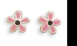 These brand new post earrings make a great starter pair for any young lady who has just had her ears pierced! These colorful flower earrings are genuine .925 sterling silver posts measuring 6 millimeters and they feature a bright pink and black enamel