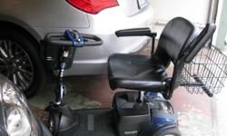 This Pride Go Go Elite mobility scooter is "Almost New" purchased less than a year ago and it was MADE IN AMERICA.
It is a heavy duty version which holds up to 300 lbs, yet disassembles into 4 manageable pieces to fit in most vehicle trunks.
Also it is