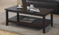 Quadra Coffee Table
&nbsp;
*Specifications
>dimensions: 39.25"x21.25"x17"H
>made of solid hardwood
>available in espresso or walnut finish
>open shelf for extra storage
>assembly required
>matching end table, nesting table sold separately
&nbsp;
*Xmas