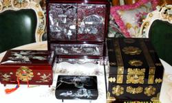 I have several new unique Korean jewelry boxes and vases for sale. These are brand new, not used, new in the box. Pictures do not do justice to the quality of these items. Prices may be negotiable, if interested call:
1. Inlaid Music box with mother of