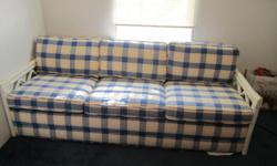 Queen Sofa Sleeper, blue/yellow/white
Simmons mattress
Newly reupholstered