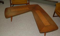 AWESOME FURNITURE..... BOOMERANG SHAPE TABLE, ALSO WOOD AND CORK TABLE LAMP, 2 SWIVEL CHAIRS, ALL IN FANTASTIC CONDITION FOR AGE.... QUALITY PIECES... FOR MORE INFO GO TO WWW.TOPHATSELLS.COM CAN BE PURCHASED AS SET OR INDIVIDUALLY.... CAN BE SEEN AT 3774