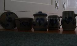 Beautiful Rowe Pottery pieces for sale. I have used them but they are in great shape.
sugar bowl and lid - 15
2 mugs - lg is 10, small is 8
crock with lid - 15
Will sell as group or individually.
&nbsp;
