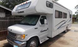 450 ford/v10, 45300 miles, current tags/license, good tires
31ft with slide out, queen bed, sleeps 6, seperate shower & toliet.&nbsp; good for camping, lease or oil field worker to live in.
comes with all you need dishes, pots, sheets, towels etc.&nbsp;
