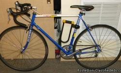 This is a mid 80s Schwinn that has a 22? Columbus Tenax tubed frame. The bike weighs in at the mid 22lb range and you would be hard pressed to find a steel framed bike that is as light as the Tempo.
All the components are Shimano 105 clear down to the