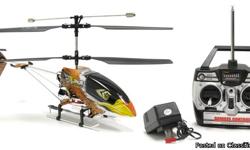 Brand New in box full function 3 channel radio control (Left /Right, Forward/Backward, Hover, and Lands) Real life helicopter styling 3 channel digital proportional control Bright flashing muti-color LED lights Unique material withstand crashes Flies over