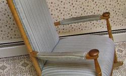 Shaker Style rocking chair. Fabric good but needs cleaning. Cash & Carry only.