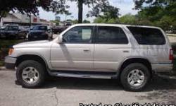 1999 Toyota 4Runner SR5 Excellent condition
? Mileage: 152,000 Miles
? Body Style: SUV
? Exterior Color: Silver
? Interior Color: Tan
? Stock #: N/A
? VIN: JT3HN86R4X0255516
? Engine: 6 Cylinders
? Transmission: Automatic
? Drivetrain: 4WD
? Doors: 4
?