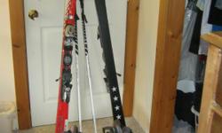 I have a pair of Volkl skis. Perfect for a beginner. Length 161 mm. Recently replaced bindings.
I also have a pair of Kerma ski poles. Also for sale I have a pair of Lange ski boots size 10, used two seasons.