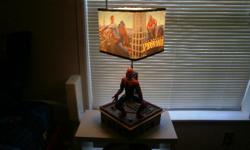 SPIDERMAN LAMP 21" TALL , ANIMATED SPIDERMAN THROWING WEB PLAYS THEME SONG, EXCELLenT, MUST SEE TO APPRECIATE