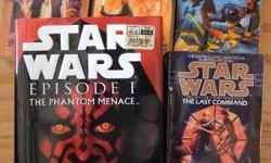 Have you ever seen so many Star Wars books offered together?&nbsp;&nbsp; Check these out.&nbsp; 14 paperbacks, 1 hardback, and one collector's 11 in. x 14 in. book of pictures and information.&nbsp; Whole collection&nbsp; $30.&nbsp; Even a level 4 child's