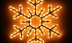 The perfect addition to your holiday display, packing in 144 light bulbs, this snowflake measures 15" in diameter and is based off natures lovely looking stellar dendrites.
Diameter: 15"
Voltage: 120VAC
Wattage: 36W
Bulb Spacing: 1"
Number of Bulbs: 144