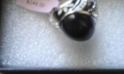 Sigal stylish two tone sterling silver & enamel onyx female ring size 9 1/2 with precious stones retail's $249 i buy in bulk you pay $60 or best offer new selling 8am - 8pm no shipping cash only.