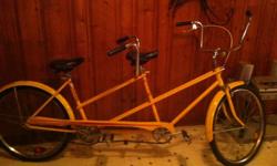 &nbsp;
YELLOW BEACH CRUISER TANDEM BIKE VERY OLD I AM SORRY I COULD NOT FIND A Model NUMBER ON IT... I AM WILLING TO TAKE A REASONABLE OFFER IF YOU HAVE ANY QUESTIONS PLEASE EMAIL
&nbsp;
&nbsp;PLEASE call or txt Eight six three- three nine nine-