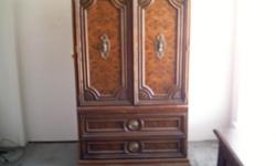 I have an Thomasville oak armoire for sale. It was produced around 1975.
Very good shape with the exception of a few dings and scratches here and there and one of the doors doesn't shut all the way (which can be easily fixed with proper tools).
It