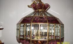 Tiffany Hanging Lamp, hard wire, rose & clear glass design. 5 candelabra lamps plus center down light.&nbsp; Cash only.&nbsp; Live in Mukwonago area.