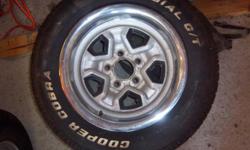 4 Cooper Cobra White Letter Tires less than 50 miles due to vehicle wreck. 3 with S-10 Rally Wheels 92 and older truck. 1 no rim 99% tread and 1 no rim with 50% tread. Also 2 B. F. Goodrich White Letter Tires with Rims 50% tread. All rims in good shape.