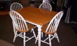 We have a 3' x 4' white butcher block table with four chairs.
This can be seen at:
Too Good To Toss
214 E. Geneva Road
Wheaton, Illinois 60187
872-222-8488
(Next to Jewel on the corner of Geneva Rd & Main St)