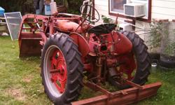 Super C tractor with two separate Hydraulic systems one for the back blade & a separate one on the front end loader, Manufactured Farmall International Harvester between 51 - 54. Awesome unit that really does the job. Email offer to this ad. Will consider