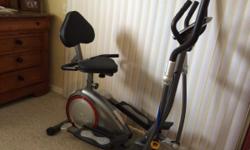 Eliptical, bicycle and recumbent bicycle. Like new used 5 times. Comes with book and DVD