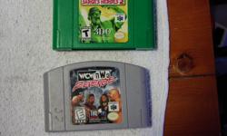 Two Nintendo 64 game cartridges. No boxes or instruction manuals. Titles include:
WCW/NWO Revenge - $5.00
Army Men Sarge's Heroes 2 - $10.00