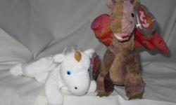 Set of 2
Mystic the Unicorn and Scorch the Dragon
Ty Beanie Babies
Retired
From my personal collection in a non-smoking home.
Great condition with hang tags and plastic heart-shaped protectors.
If you are interested and not in the immediate area, these