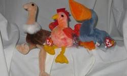 Set of 3
Scoop the Pelican, Stretch the Ostrich, Doodle the Rooster
Ty Beanie Babies
Retired
From my personal collection in a non-smoking home.
Great condition with hang tags and plastic heart-shaped protectors.
If you are interested and not in the