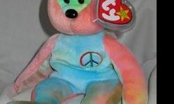 Peace the Bear
Ty Beanie Baby
Retired
From my personal collection in a non-smoking home.
Great condition with hang tag and plastic heart-shaped protector.
If you are interested and not in the immediate area, this adorable Ty Beanie Baby can be shipped.