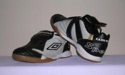 Umbro Speciali Premier Indoor Soccer Shoes ? Black/White Metallic/Gold ? Size 10 ? used on only four one-hour indoor occasions ? $25.00
