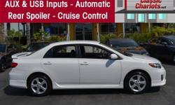 1 Owner Clean CarFax Report ? Automatic ? Alloy Wheels ? Power Windows AUX & USB Audio Inputs ? Power Door Locks ? Rear Spoiler ? Beautiful Color Combination ? Hurry This Clean Corolla will Sell Fast ! ? Serviced and ready to use and enjoy!
&nbsp;
Come