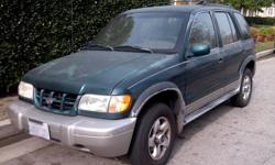KIA 1999 Sportage
Green. Very low mileage 76,650. car has had only one owner.
Runs great but appearance needs upgrade.
needs: A/C&nbsp; maintenance; paint is fading; side mirror needs repair.
MUST sell.