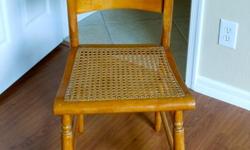 One chair is a dark honey color and has been re-caned several years ago (~ 20). &nbsp;Sturdy and in useful condition. &nbsp;Quite old but don't know how old. &nbsp;Handed down thru family at least 2 generations. &nbsp;Picture below.
Black rocker also