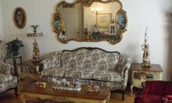 Complete Victorian living room furniture, 2 end tables, one coffee table, two velvet wing back chairs, one couch, one chair, one lamp and a 4' mirror.&nbsp; Please see picture.&nbsp; $2,800 for entire set.&nbsp; Would be willing to discuss individual