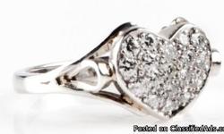 Classic heart-shaped diamond ring.
Ring Size = 6.75
Total Weight of Ring = 3.67g
Number of Diamonds = 18
Diamond Total Weight = 0.35 CT
Band = 14K White Gold
Get more details or buy direct at: