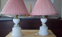 &nbsp;
1 VINTAGE MILK GLASS LAMP @ $15&nbsp;
1 ALREADY SOLD.
THIS LAMP IS 53 YEARS OLD AND IN PERFECT CONDITION.