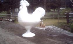 Old Vintage Milk glass all white 9" standing Rooster dish.
Small chip on lower lip inside.
Also have Milk glass Banana stand 9" make offer.