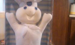 Nice 17" high Pillsbury doughboy for sale comes in original box, unopened, also has original batteries that came with it. It's in mint condition.