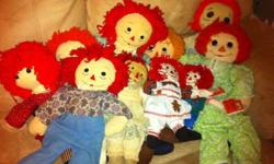 11 vintage Raggedy Ann dolls and a couple Raggedy Andy's. I've had them for years, some were handmade, I hate to get rid of them but I think it's time they go to someone who is an avid collector. $100.&nbsp;