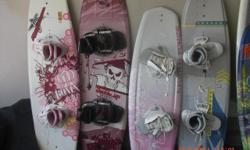 A variety of wakeboards with bindings.&nbsp; Liquid Force, Hyperlite & Airhead.&nbsp; Also a pair of kid's starter skis.
