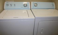 Whirlpool commercial quality applicances. Super capacity washer - 10 cycles, 5 speed combinations.
Dryer - 6 cycles, 3 temperatures. 3 years old. White - blue on top is protective covering from original purchase.