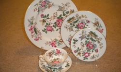 Wedgwood Charnwood china in perfect condition. China has been in storage for years and were hand washed to maintain the gold trim.
Pattern WD3984
8 -10 3/8" Dinner Plates
8 - 8 1/8" Salad Plates
8 - 5 5/8" Bread 7 Butter Plates
8- cups 2 5/8"
8 - saucers