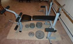 IMPEX Competitor Bench, model CB750.&nbsp; In perfect condition.&nbsp;
Features include adjustable back, butterfly, leg developer, and bench press stand.&nbsp;
Includes complete owner's manual,&nbsp;bench press bar,&nbsp;and&nbsp;130 pounds of weights (2
