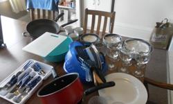 I am a Graduate student, going back to France on May 29th!
Therefore, I am selling an entire SET of Kitchen items that includes:
*6 Red Wine Glasses (bought for $ 17)
*2 Iced Tea Glasses & 2 Plastic ones (bought for $7)
*2 Frying Pans (1Big one and a