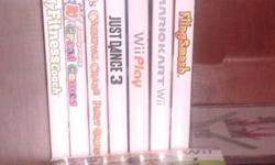 selling wii bundle of games that includes.. MARIO KART, JUST DANCE 3, FLING SMASH, WII PLAY, WII SPORTS,&nbsp;SHREKS CARNIVAL CRAZE, 30 GREAT FAMILY PARTY GAMES,AND MY FITNESS COACH...some barely used..but all in great condition.. asking 150.00 OBRO..